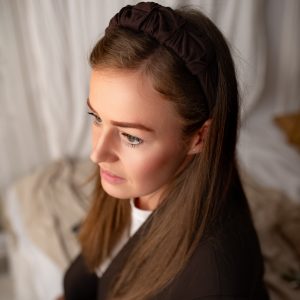 Opaska Marszczona Lniana Czekolada