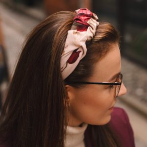 Opaska marszczona piwonie bordo