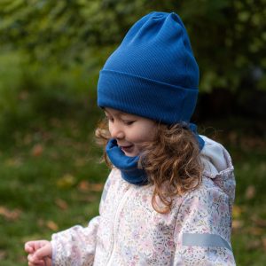 Komplet czapka z kominem denim blue