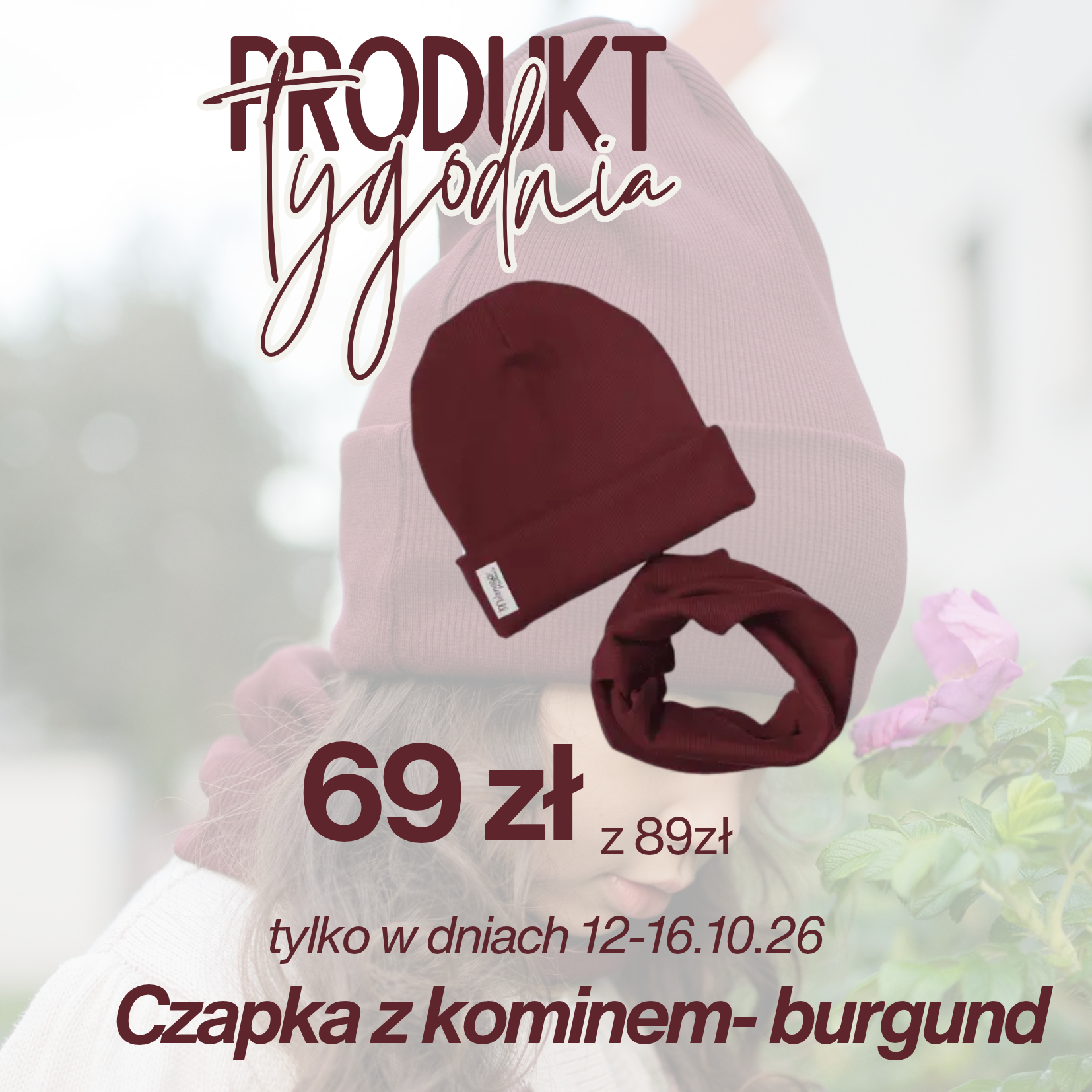 czapka z kominem burgund